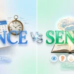 Since or Sense comparison image explaining the difference, meaning, pronunciation, and correct usage of both English words.