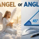 Angel or Angle comparison showing a heavenly angel and a geometric angle, highlighting their different meanings and uses.