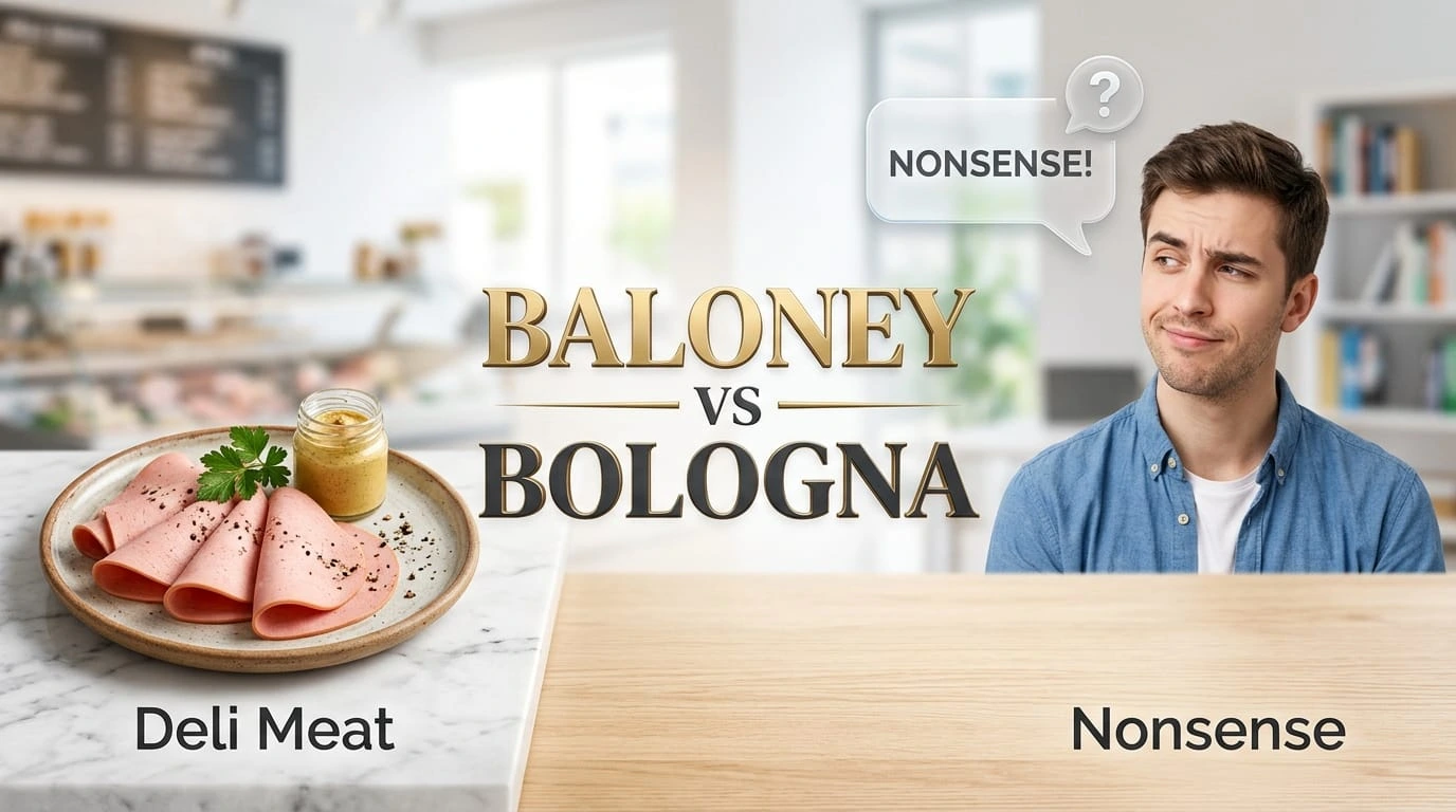 Baloney or bologna comparison showing the correct spelling, meanings, pronunciation, and usage of both words.