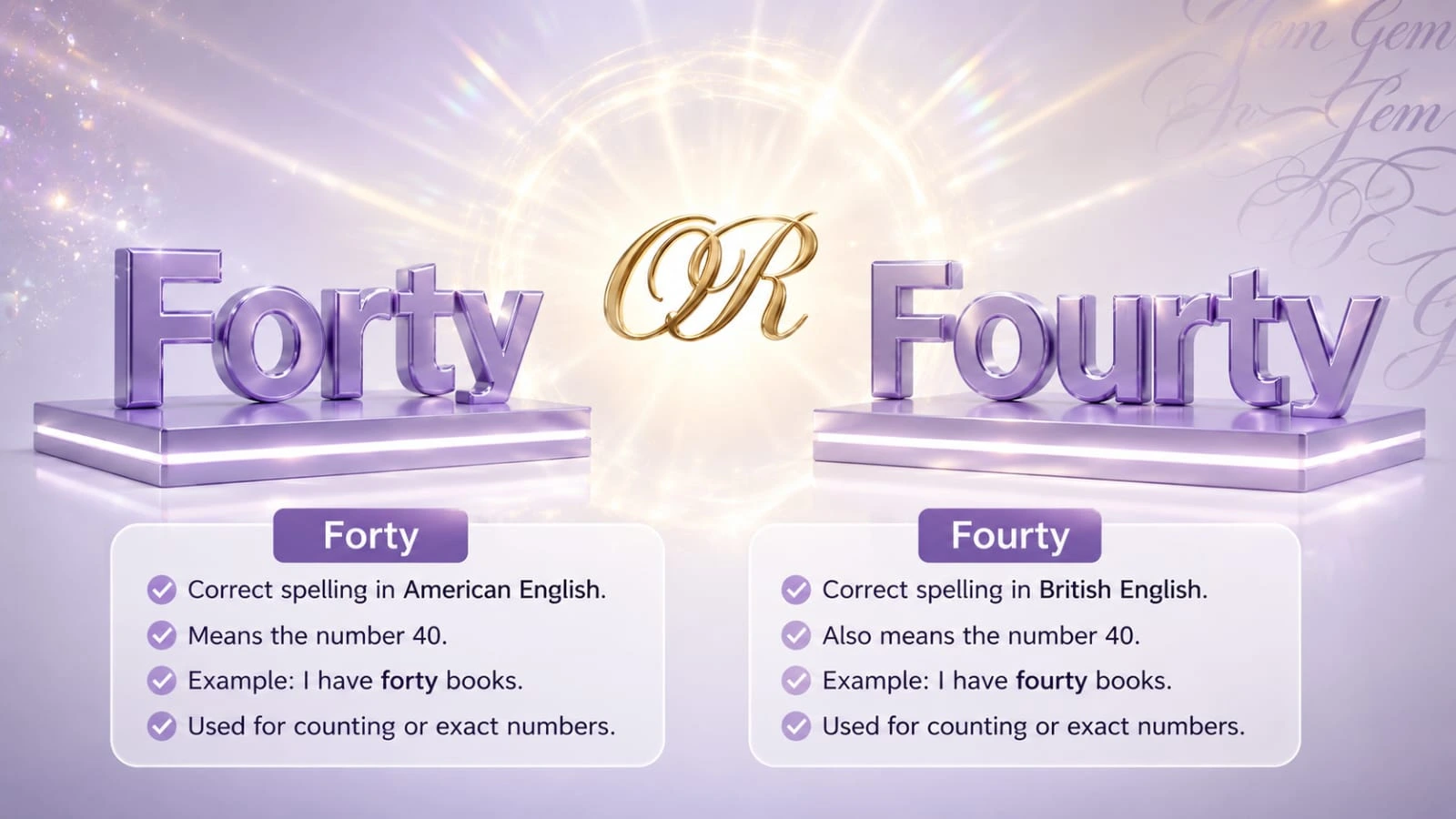 Forty or Fourty in American and British English, showing forty as the correct spelling in both varieties`