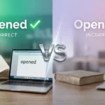 Openned or opened spelling comparison showing the correct past tense form, pronunciation, meaning, and examples in English.