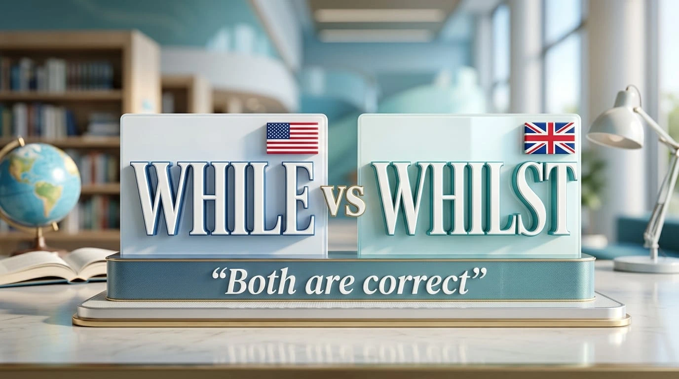 While or whilst spelling comparison showing the difference in British and American English usage