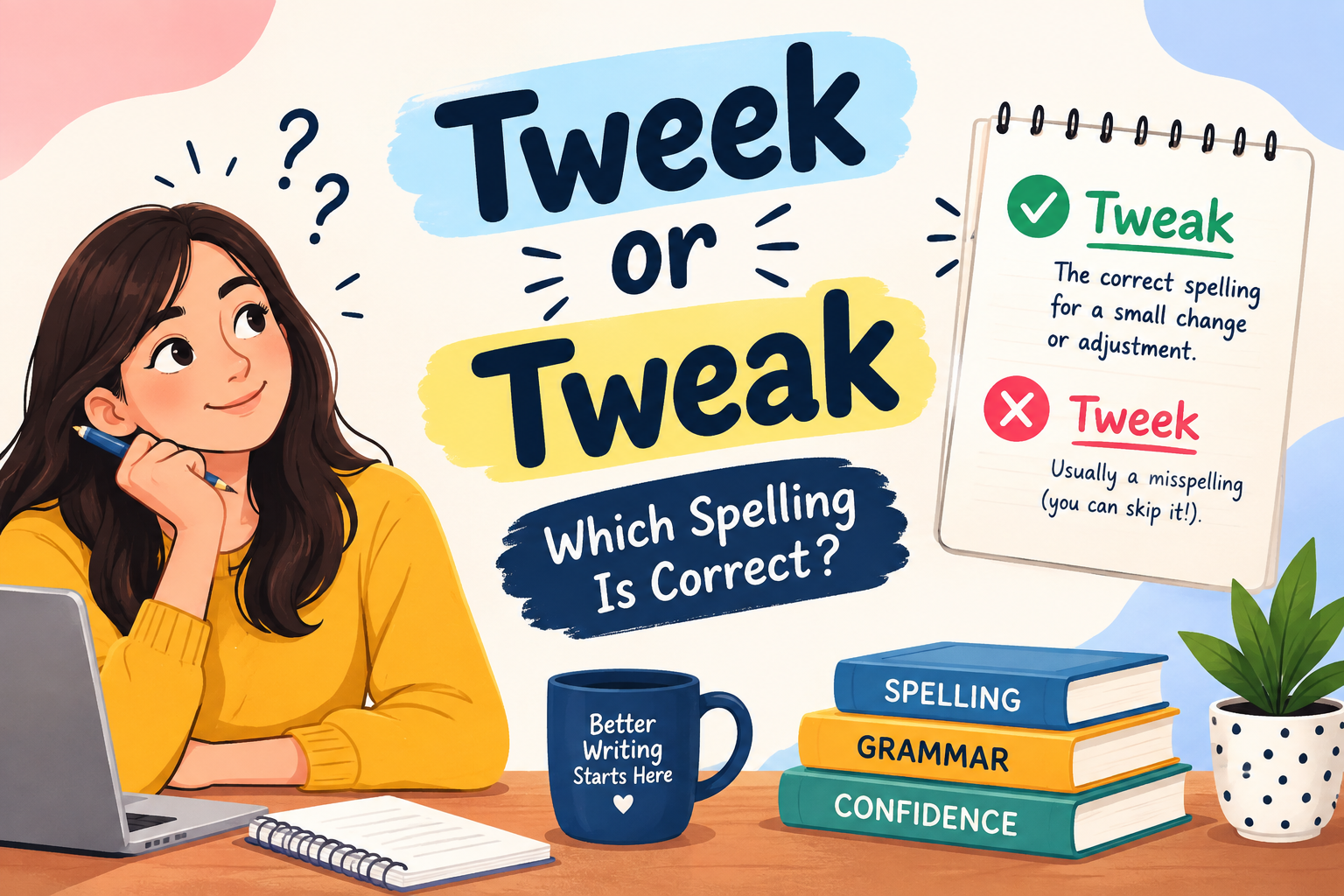 Tweek or Tweak spelling comparison showing the correct spelling and usage of “tweak”