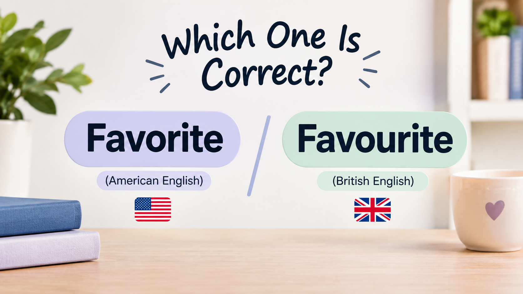 **Alt text:** Favorite or Favourite: American vs British English spelling comparison.