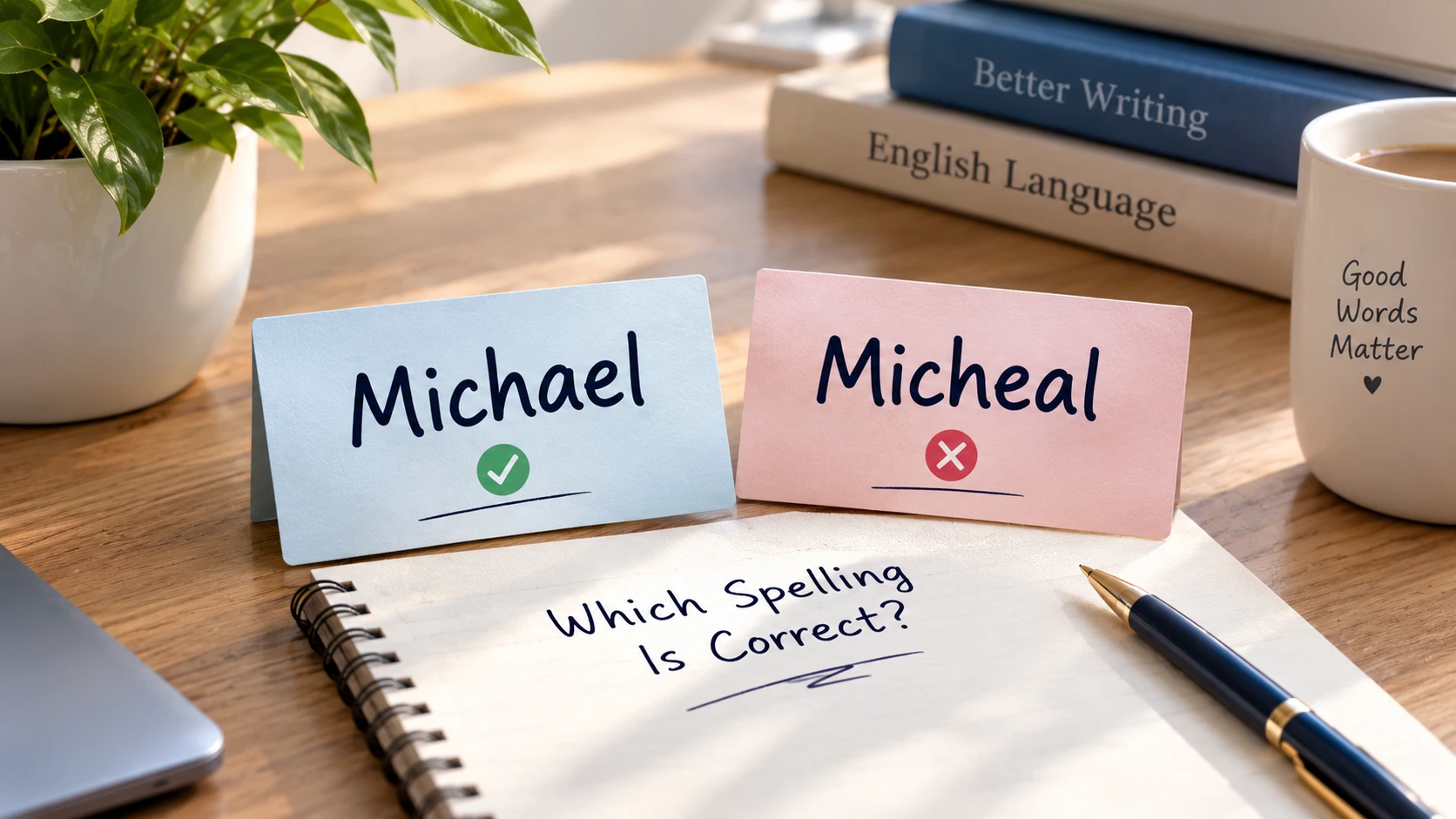 Michael or Micheal spelling comparison showing Michael as the correct spelling and Micheal as a common misspelling.
