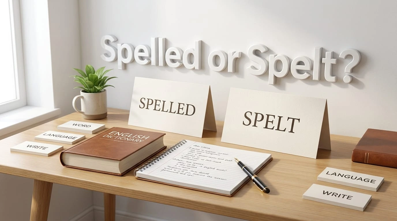 Spelled or Spelt comparison showing British and American English spelling differences