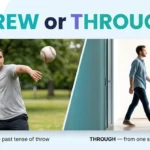 Threw vs through showing the difference between throwing an object and moving from one place to another.