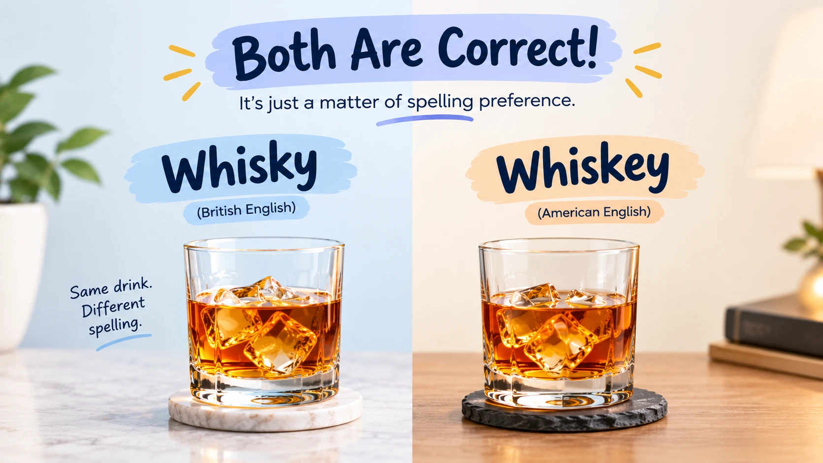 Whisky or Whiskey comparison showing regional spelling differences