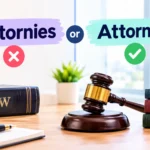 Attornies or attorneys spelling comparison showing the correct plural spelling of attorney
