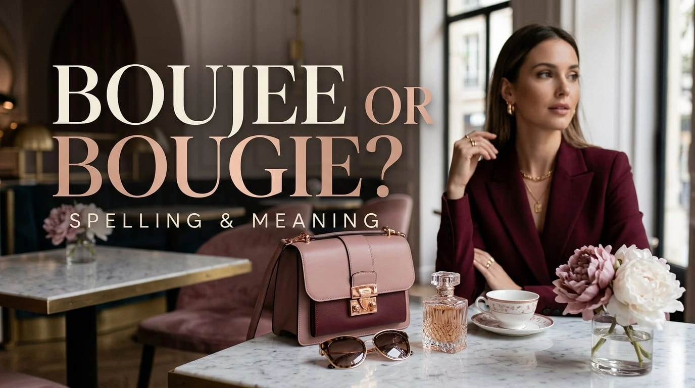 Boujee or bougie spelling comparison showing the meanings of both slang words.