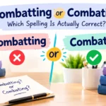 Combating or combatting spelling comparison showing both accepted forms, their meaning, and examples of correct English usage.