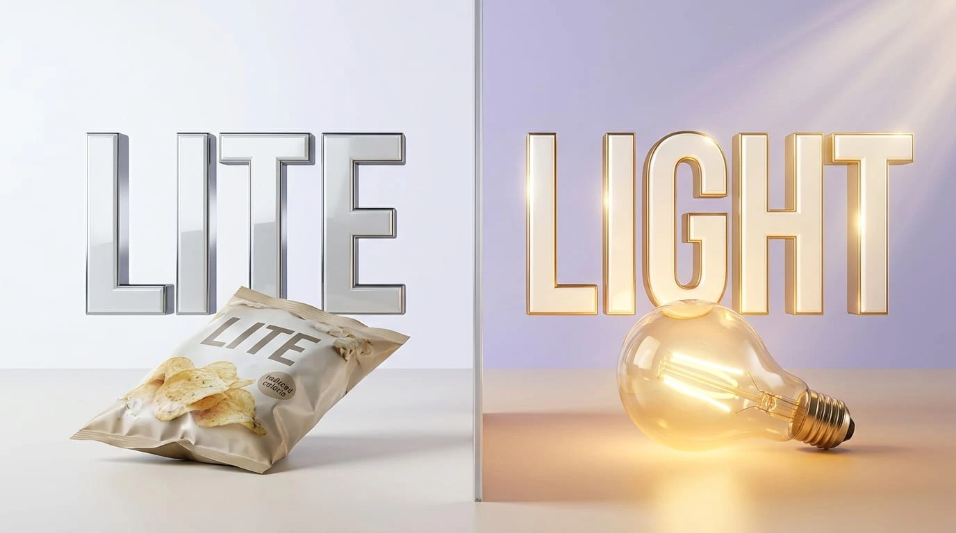 Lite or light spelling comparison showing the meanings, correct usage, and examples of both words.