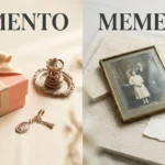 Momento or memento spelling comparison showing the correct English word for a keepsake and the meaning of momento in other languages.