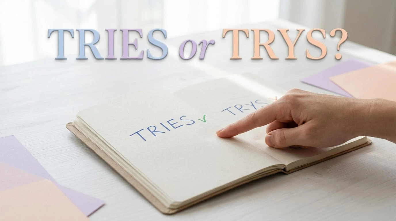 Tries or trys spelling comparison showing the correct form tries and incorrect form trys
